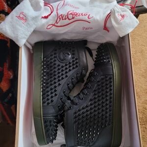 Christian Louboutin Black Flat Calf Spikes High-Top Leather Men's Size 10 Shoes